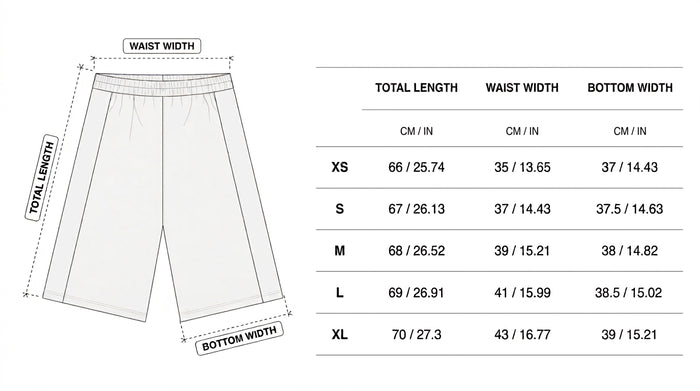 Panel Pocket Jorts - Size chart