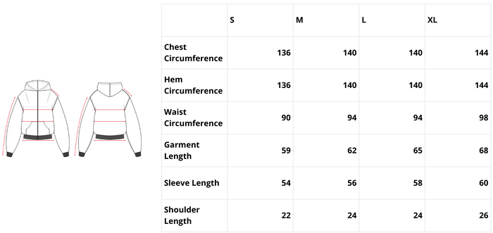 ARMOUR ZIPPER - Size chart