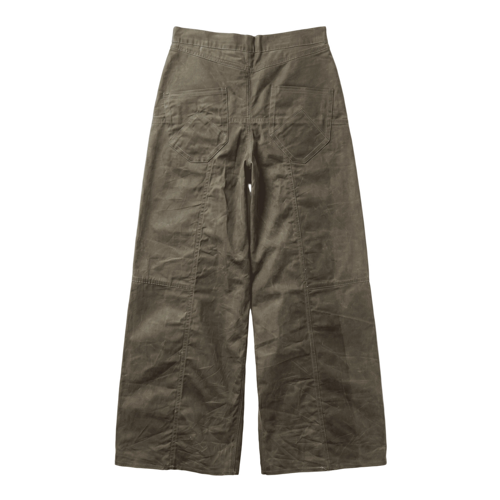 Pantalón marrón de lona rígida industrial - vista trasera