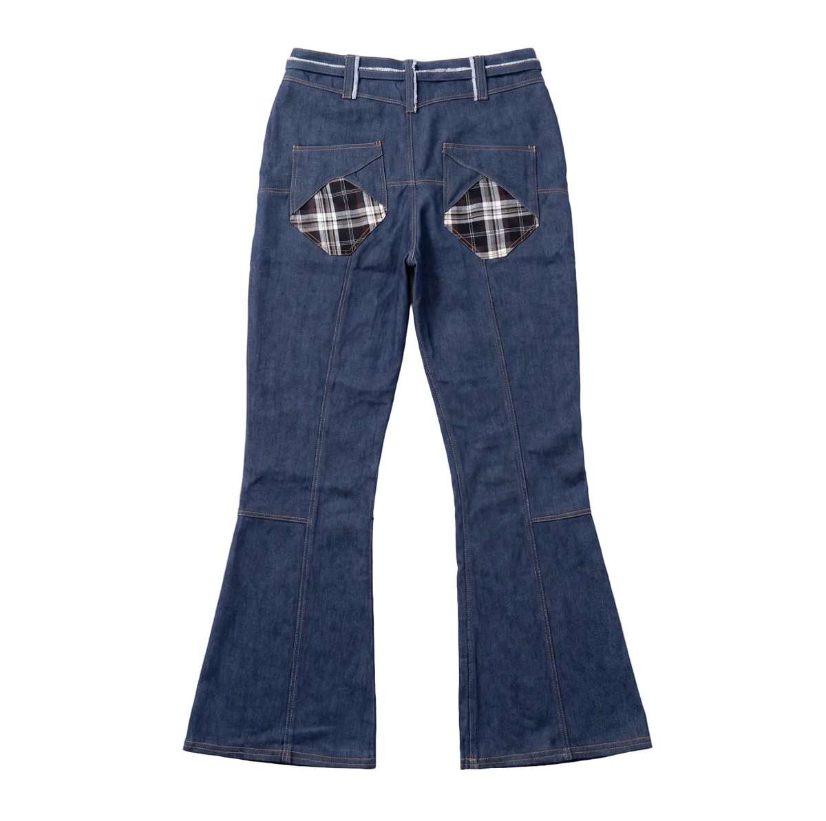 Vaqueros raw denim azul acampanado - vista trasera